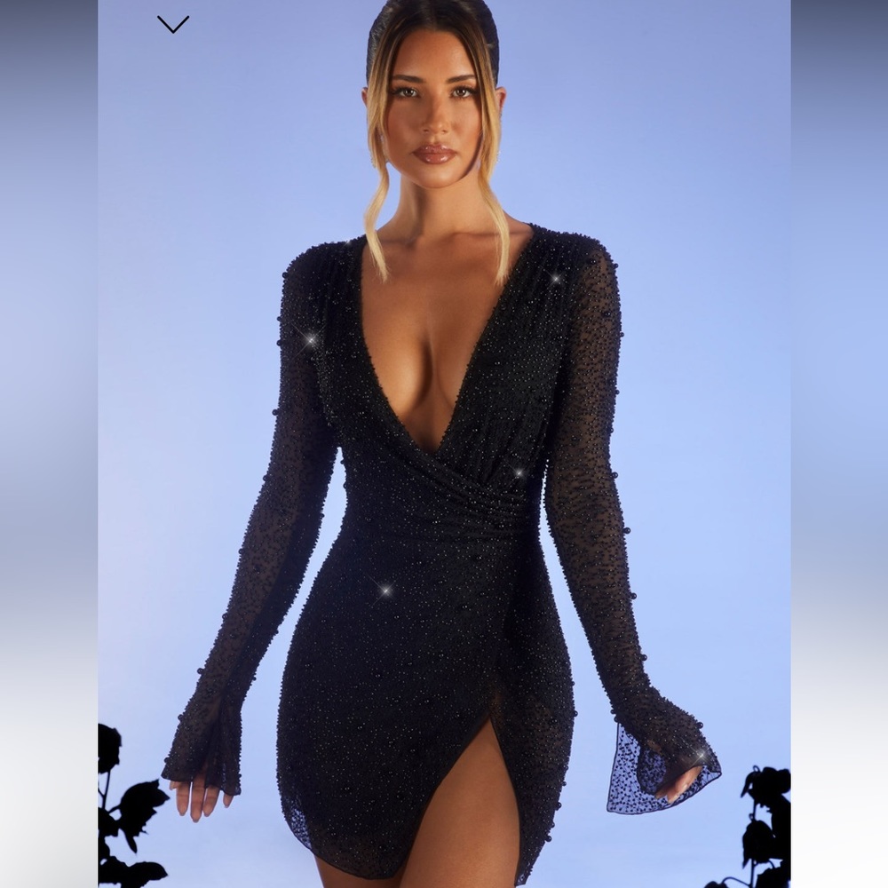 NWT OH POLLY MINI DRESS EMBELLISHED BLACK